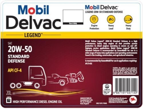 Mobil Delvac Legend 20W50 Standard Defense - góc nhìn 3