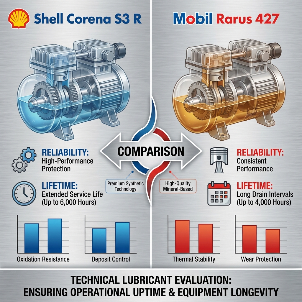 So Sánh Shell Corena S3 R vs Mobil Rarus 427: Vệ Sĩ Máy Nén Khí