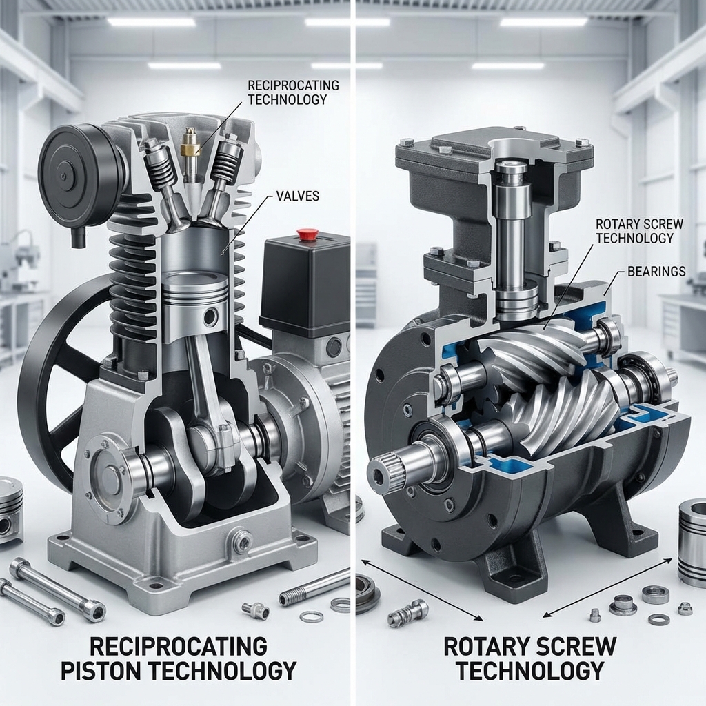 So sánh kỹ thuật máy nén khí Piston và Trục vít